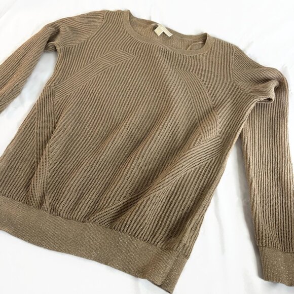 Michael Kors Womens  Crew Neck Sweater Beige Large Gold Fleck Sheer - Picture 4 of 5